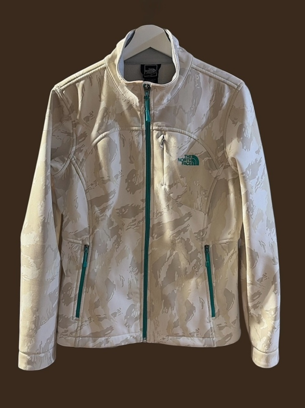 The North Face Cream Fleece Jacket with Teal Logo Tag, M